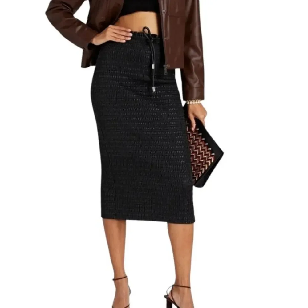 NEW ALC Jaclyn Black Coated Ruched Drawstring Midi Skirt NWT Size 8